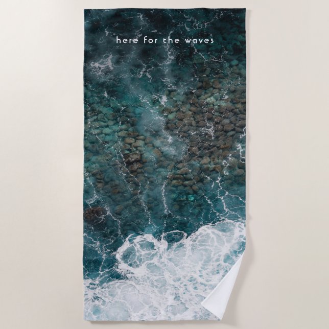Toalha De Praia Ocean waves in dark teal, customizable (Frente)