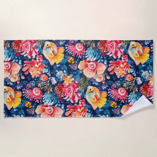 Toalha De Praia Oceano de vida submarino Colorido (Frente)