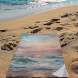 Toalha De Praia Oceano Majestoso Ondas Sunset Aquarela Costeira