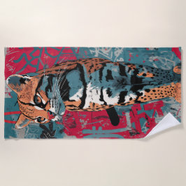 Toalha De Praia Ocelot Street Art Graffiti Animal Illustration