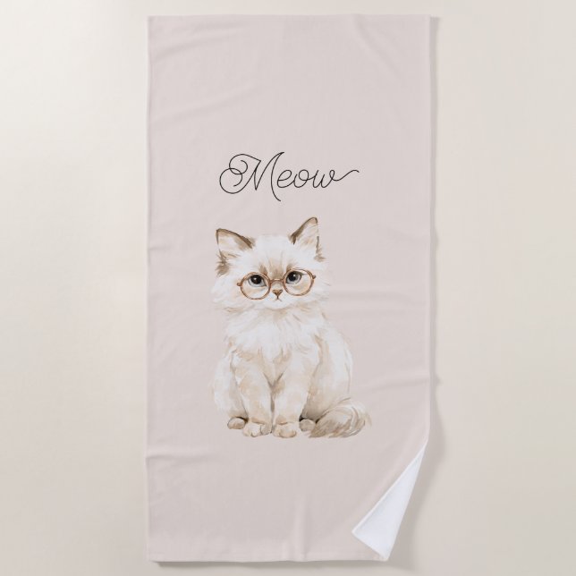 Toalha De Praia Óculos de Gato Branco Creme (Frente)