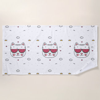 Toalha De Praia Óculos de melancia de gato branco engraçado
