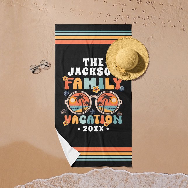 Toalha De Praia Óculos de sol das palmeiras retro groovó de férias (Criador carregado)