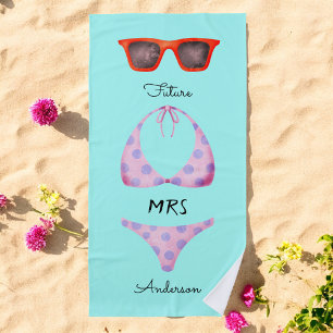 Toalha De Praia Óculos de Sol de Biquíni Turquesa Future Mrs