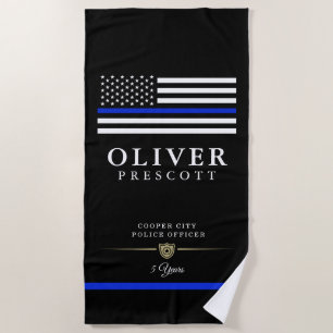 Toalha De Praia Oficial de Polícia Preto de aniversário de serv