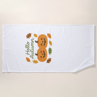 Toalha De Praia Olá Outono Abóboras Sorridentes Fofo Camiseta Clás