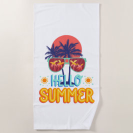 Toalha De Praia Olá Verão Retro Sol & Óculos de Sol Praia