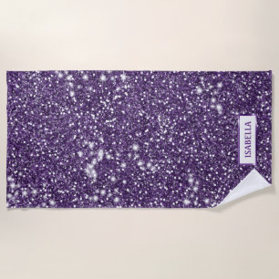 Toalha De Praia Olhar de Textura de Brilho Roxo Falso Com Nome Per