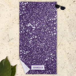 Toalha De Praia Olhar de Textura de Brilho Roxo Falso Com Nome Per