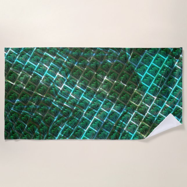 Toalha De Praia "Olhos enquadrados verdes", arranhões e grelha azu (Frente)