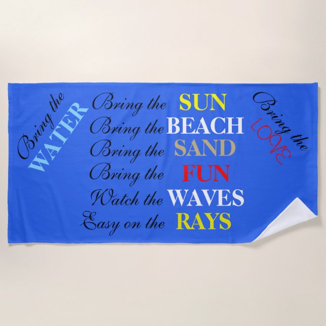 Toalha De Praia Olive Beach Sayings Blue Beach Typografia (Frente)