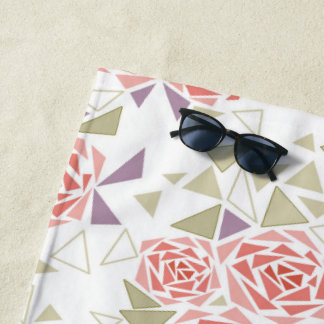 Toalha De Praia olive beige mosaic floral pattern retro