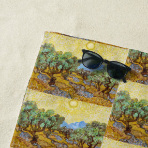 Toalha De Praia Oliveiras de Van Gogh - Sol Dourado e Céu Arte