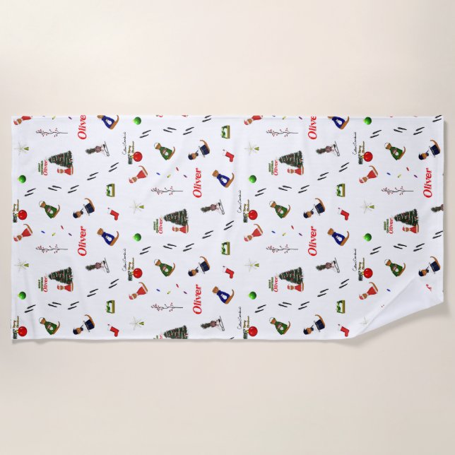 Toalha De Praia Oliver The Otter Christmas Random Pattern (Frente)