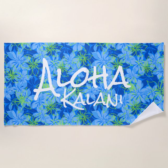 Toalha De Praia Olowalu Hibiscus Havaiano Camo Aloha Monograma Azu (Frente)