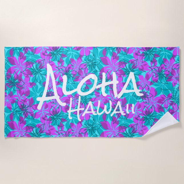 Toalha De Praia Olowalu Hibiscus Havaiano Camo Aloha Monograma Tea (Frente)