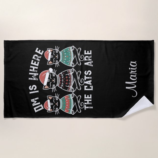 Toalha De Praia Om É Onde Os Gatos São Férias Festivas (Frente)