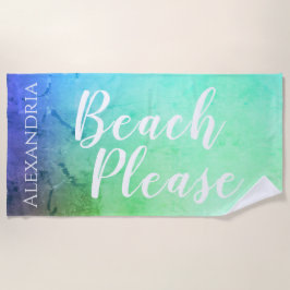 Toalha De Praia Ombre Azul-Teal Personalizado