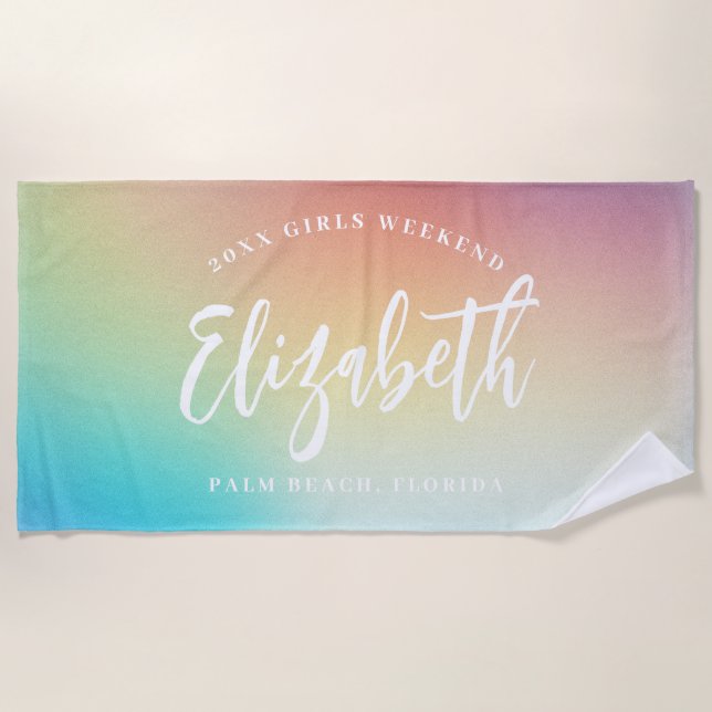 Toalha De Praia Ombre Rainbow Girls Weekend Nome Personalizado (Frente)