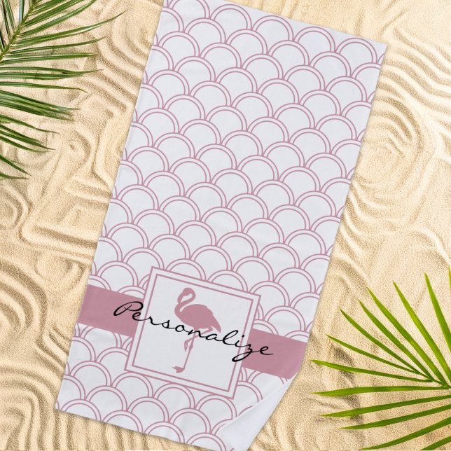 Toalha De Praia Onda Art Deco com Flamingo Rosa (Criador carregado)