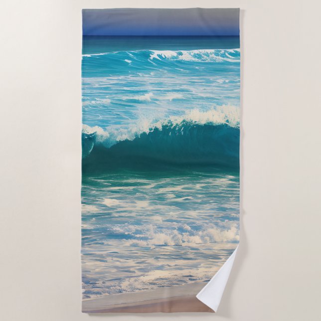 Toalha De Praia Onda Azul de Mar (Frente)