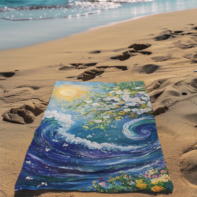 Toalha De Praia Onda do Oceano Caprichosa | Pintura Impressionista (Criador carregado)