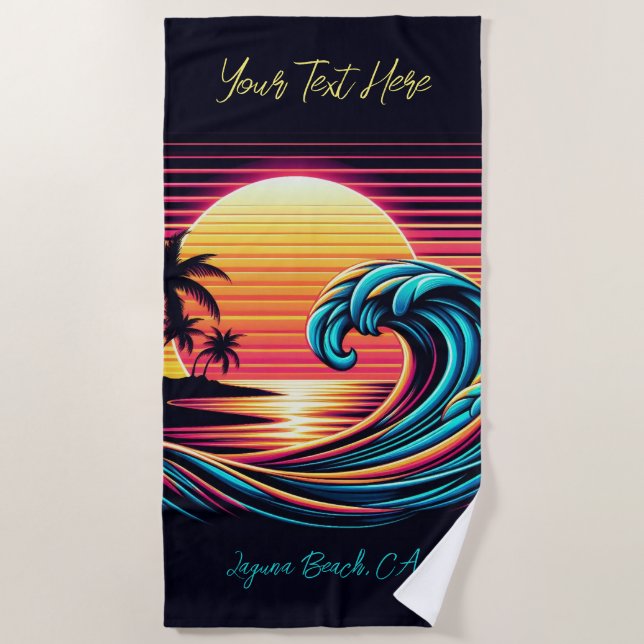 Toalha De Praia Onda do Surf Retroativo Sunset (Frente)