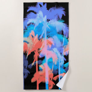 Toalha De Praia Onda Tropical de Calor Neon Hawaiian Palm Trees -