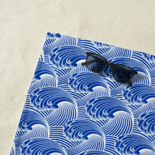 Toalha De Praia Ondas, azuis cobaltos e branco japoneses do