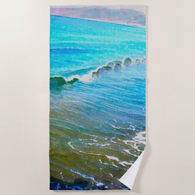Toalha De Praia Ondas de Aquarela  (Frente)