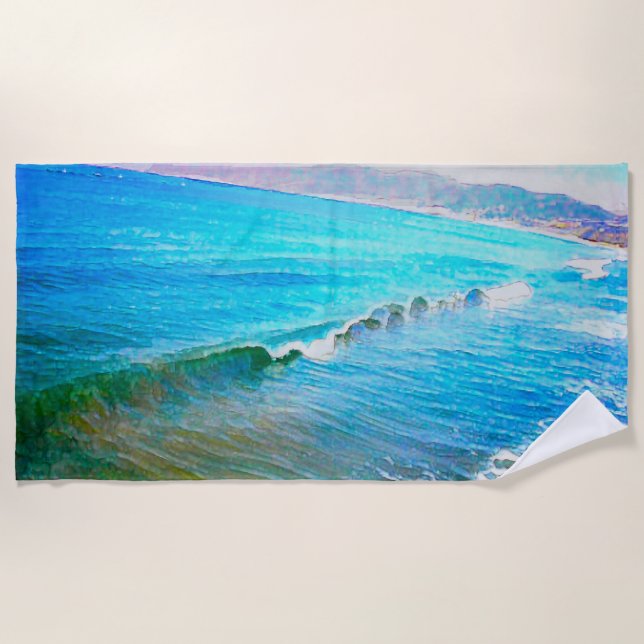 Toalha De Praia Ondas de Aquarela (Frente)