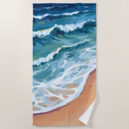 Toalha De Praia Ondas do Oceano Azul Aquarela
