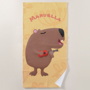 Toalha De Praia Óptica desenho animado de capybara ukulele