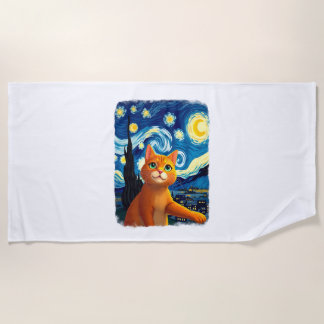 Toalha De Praia Orange Cat Selfie Starry Night Cat Mom Cat Lovers