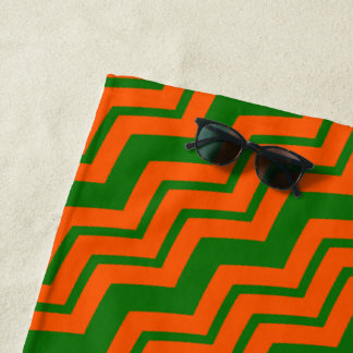 Toalha De Praia Orange Green Chevron Zigzag Design