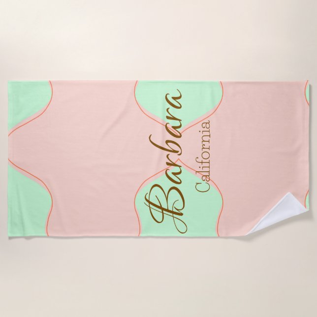 Toalha De Praia Orange green pastel boho add name place rustic ele (Frente)