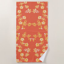 Orange Hibiscus Impressão Beach Towel