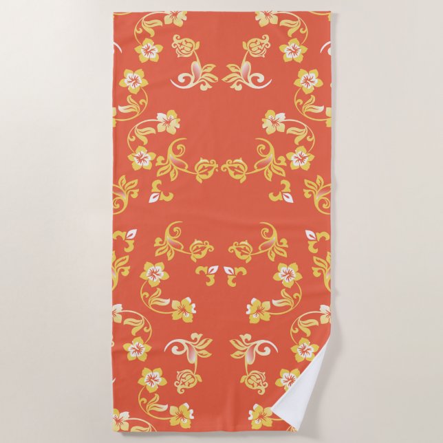 Toalha De Praia Orange Hibiscus Impressão Beach Towel (Frente)