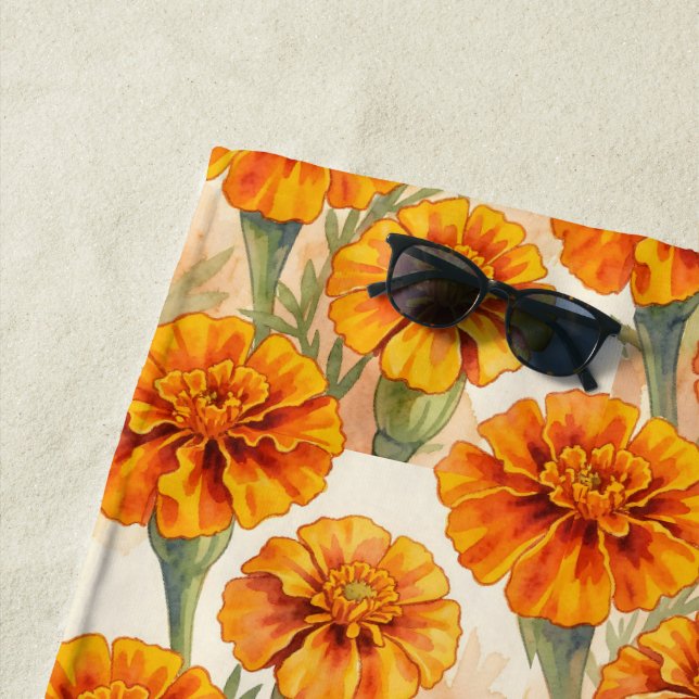 Toalha De Praia Orange marigold flowers pattern (In Situ)
