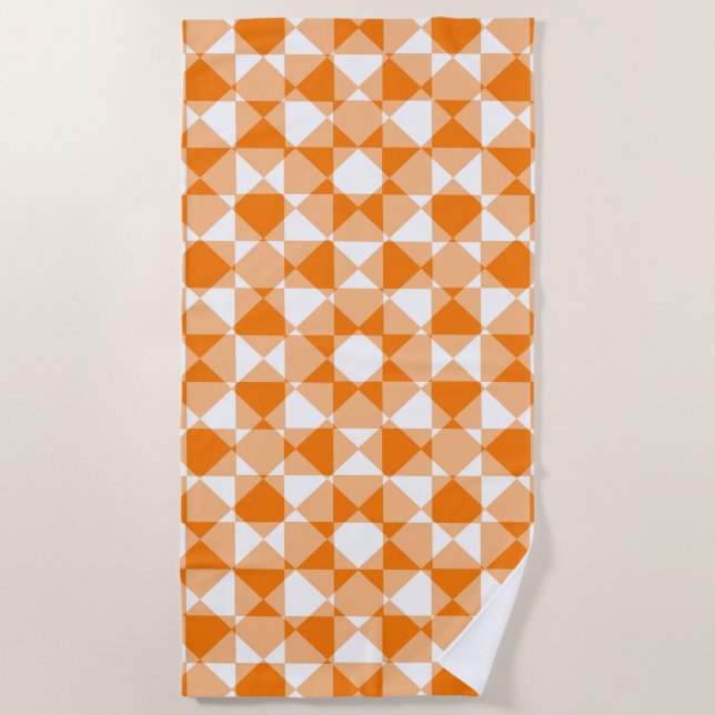 Toalha De Praia Orange White Checker Diamond Plaid Pattern (Frente)