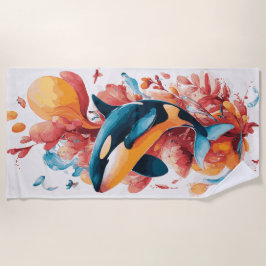 Toalha De Praia Orca Whale Ocean Art Illustration