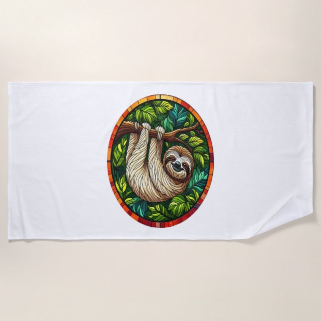 Toalha De Praia Ornamento De Vidro Escondido, Cute Sloth (Frente)