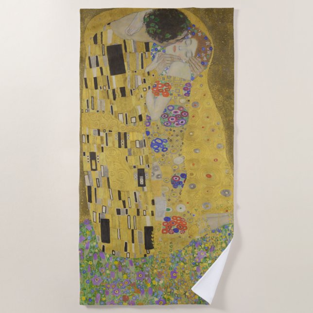 Toalha De Praia Os amantes beijando o abraço de Gustav Klimt (Frente)