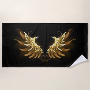 Toalha De Praia Ouro Angel Wings sobre fundo preto