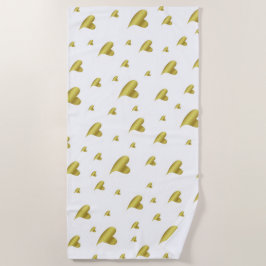 Toalha De Praia ouro,branco,coração, amor, namorados, forma, símbo