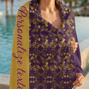 Toalha De Praia Ouro chic Flores púrpura   personalizado