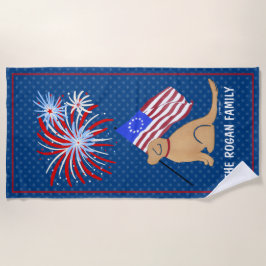 Toalha De Praia Ouro Retriever Dog American Flag Towel