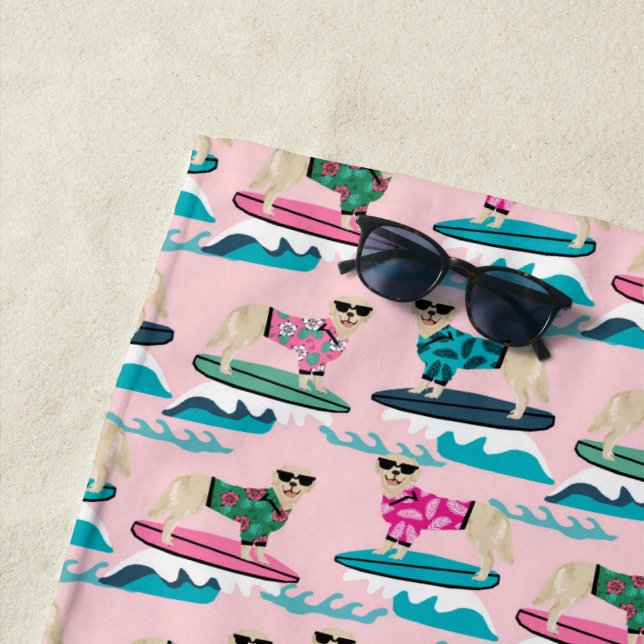 Toalha De Praia Ouro Retriever Dog Surfing Beach Towel (In Situ)