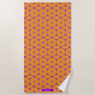 Toalha De Praia Padrão Asanoha Japonês Roxo e Dourado