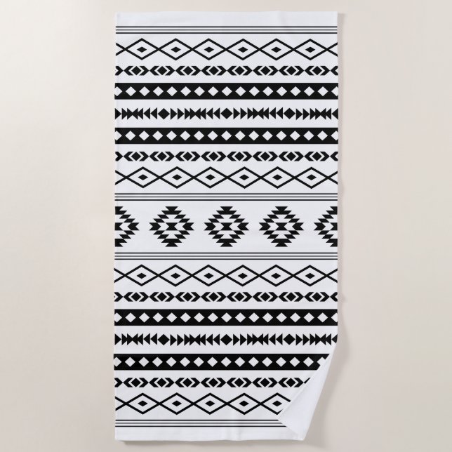Toalha De Praia Padrão Aztec Black on White Mixed Motifs (Frente)